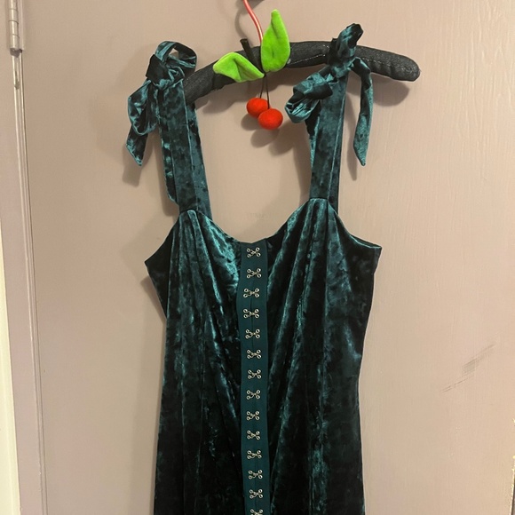 Y2K Mall Goth dress corset style front velvet teal brand new M/L Coachella - Picture 5 of 5